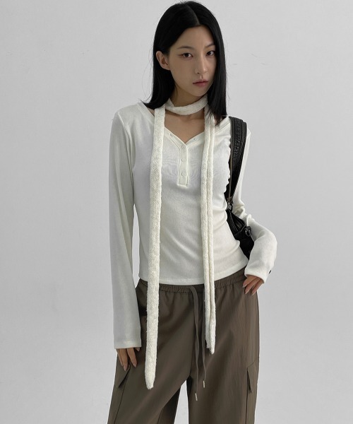 BLACKUP（ブラックアップ）の「[MADE] ケリッシュリブボタン長袖Tシャツ（Tシャツ/カットソー・レディース・アイボリー/グレー/ブラック・ONESIZE）」の13枚目の写真