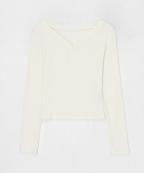 BLACKUP（ブラックアップ）の「[MADE] ケリッシュリブボタン長袖Tシャツ（Tシャツ/カットソー・レディース・アイボリー/グレー/ブラック・ONESIZE）」の18枚目の写真