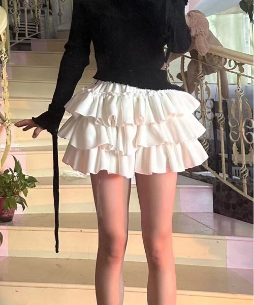 WEGO（ウィゴー）の「WEGO/インナーパンツ付き3段フリルスカート（スカート・レディース・ホワイト/ブラック・FREE）」の5枚目の写真