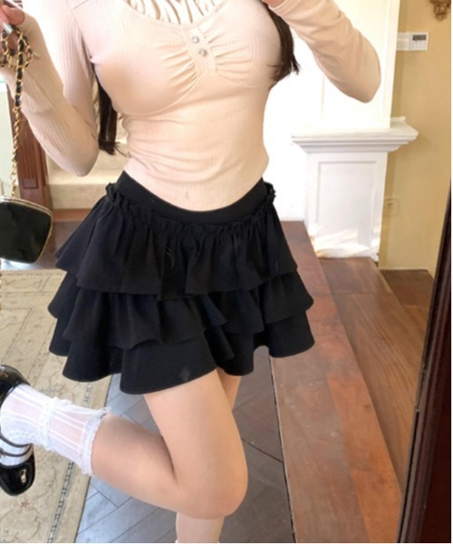 WEGO（ウィゴー）の「WEGO/インナーパンツ付き3段フリルスカート（スカート・レディース・ホワイト/ブラック・FREE）」の13枚目の写真