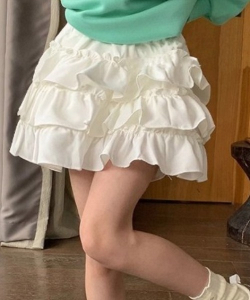 WEGO（ウィゴー）の「WEGO/インナーパンツ付き3段フリルスカート（スカート・レディース・ホワイト/ブラック・FREE）」の21枚目の写真