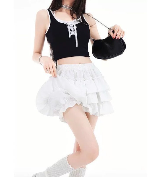 WEGO（ウィゴー）の「WEGO/インナーパンツ付き3段フリルスカート（スカート・レディース・ホワイト/ブラック・FREE）」の17枚目の写真