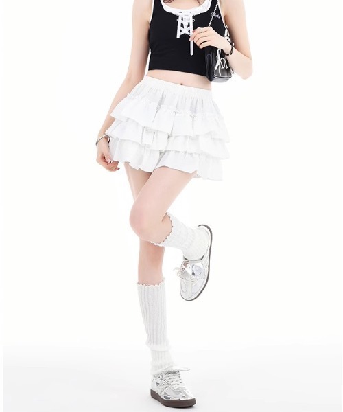 WEGO（ウィゴー）の「WEGO/インナーパンツ付き3段フリルスカート（スカート・レディース・ホワイト/ブラック・FREE）」の18枚目の写真