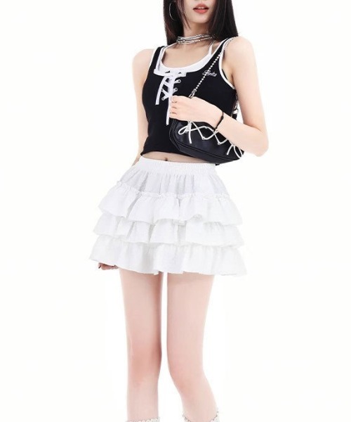 WEGO（ウィゴー）の「WEGO/インナーパンツ付き3段フリルスカート（スカート・レディース・ホワイト/ブラック・FREE）」の20枚目の写真