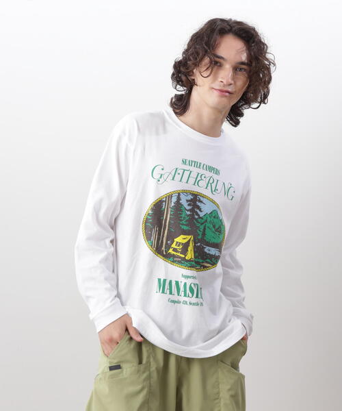MANASTASH(マナスタッシュ)の「MANASTASH/マナスタッシュ L/S TEE CAMPERS GATHERING ロングスリーブTシャツ キャンパーズギャザリング(Tシャツ/カットソー・メンズ・ホワイト/ブラック/ダークグリーン系・L/M/S/XL)」の2枚目の写真