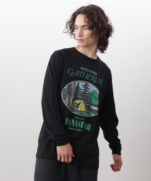 MANASTASH(マナスタッシュ)の「MANASTASH/マナスタッシュ L/S TEE CAMPERS GATHERING ロングスリーブTシャツ キャンパーズギャザリング(Tシャツ/カットソー・メンズ・ホワイト/ブラック/ダークグリーン系・L/M/S/XL)」の3枚目の写真