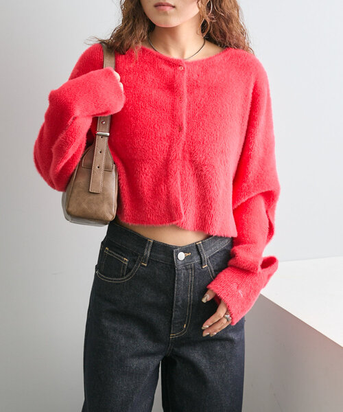 mline（エムライン）の「[mline]スリットシャギーショートカーデ（カーディガン/ボレロ・レディース・アイボリー/チャコールグレー/ベージュ/レッド/ピンク/ライトグレー・FREE）」の6枚目の写真