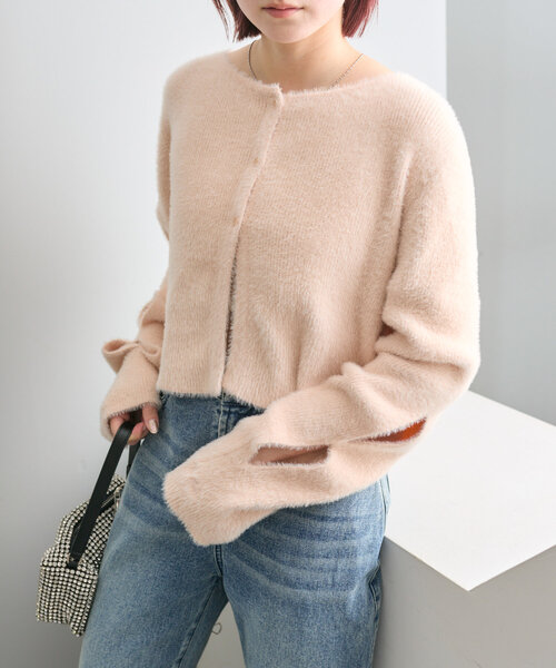 mline（エムライン）の「[mline]スリットシャギーショートカーデ（カーディガン/ボレロ・レディース・アイボリー/チャコールグレー/ベージュ/レッド/ピンク/ライトグレー・FREE）」の2枚目の写真