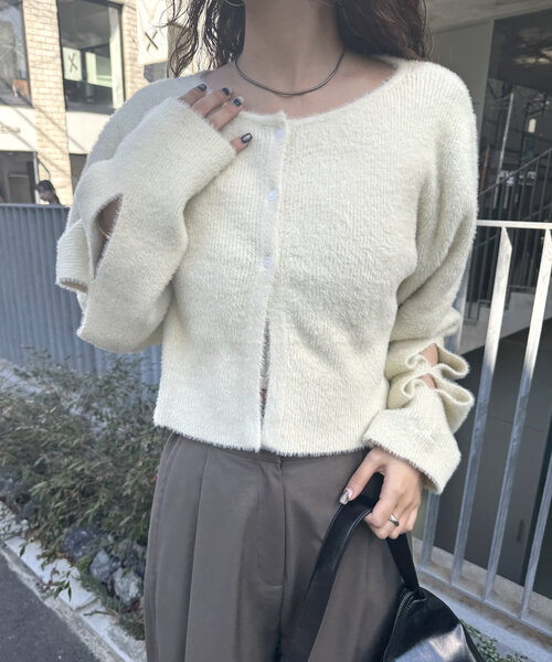 mline（エムライン）の「[mline]スリットシャギーショートカーデ（カーディガン/ボレロ・レディース・アイボリー/チャコールグレー/ベージュ/レッド/ピンク/ライトグレー・FREE）」の3枚目の写真