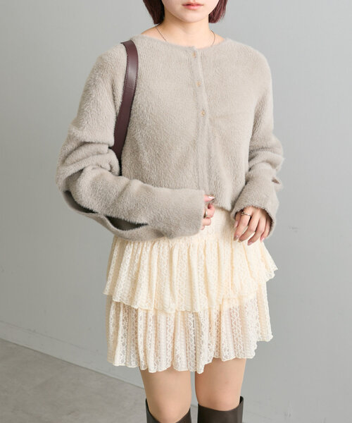 mline（エムライン）の「[mline]スリットシャギーショートカーデ（カーディガン/ボレロ・レディース・アイボリー/チャコールグレー/ベージュ/レッド/ピンク/ライトグレー・FREE）」の5枚目の写真