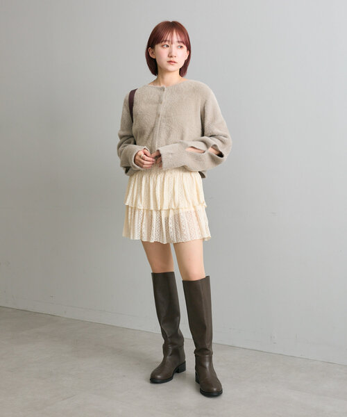 mline（エムライン）の「[mline]スリットシャギーショートカーデ（カーディガン/ボレロ・レディース・アイボリー/チャコールグレー/ベージュ/レッド/ピンク/ライトグレー・FREE）」の17枚目の写真