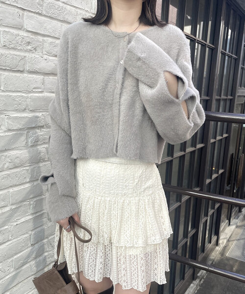 mline（エムライン）の「[mline]スリットシャギーショートカーデ（カーディガン/ボレロ・レディース・アイボリー/チャコールグレー/ベージュ/レッド/ピンク/ライトグレー・FREE）」の20枚目の写真