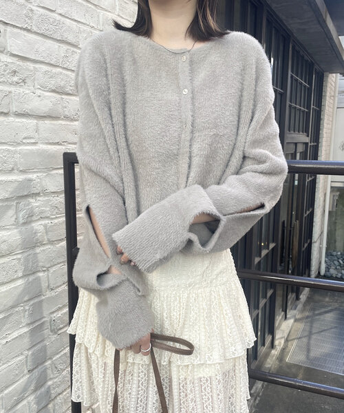 mline（エムライン）の「[mline]スリットシャギーショートカーデ（カーディガン/ボレロ・レディース・アイボリー/チャコールグレー/ベージュ/レッド/ピンク/ライトグレー・FREE）」の21枚目の写真