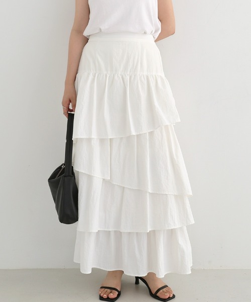 ランダムフリルティアードロングスカート（スカート）｜Freesia by
