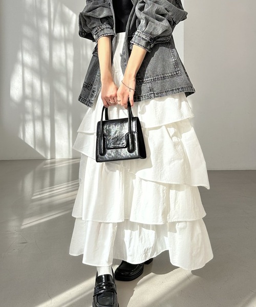 ランダムフリルティアードロングスカート（スカート）｜Freesia by