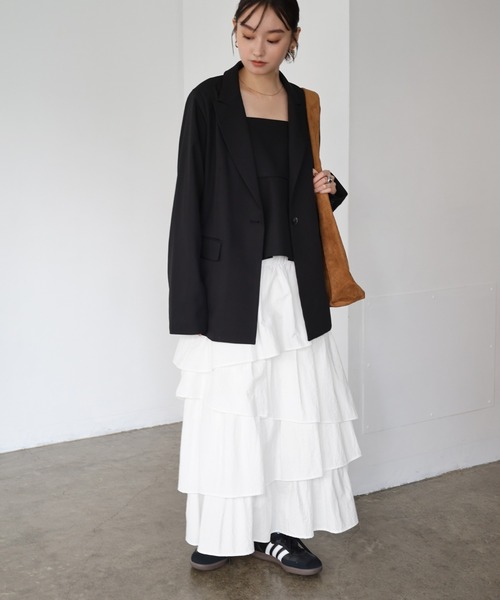 Fresda フリル付きロングスカート セール】ランダムフリルティアードロングスカート（スカート