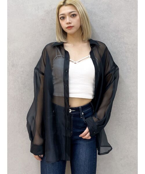 GYDA（ジェイダ）の「オーバーシアーシャツ（シャツ/ブラウス・レディース・ブラック/スカイブルー/オフホワイト・FREE）」の3枚目の写真