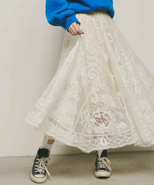 Unitage(ユニテージ)の「総レースロングスカート(スカート・レディース・ブラック/アイボリー・FREE)」の5枚目の写真