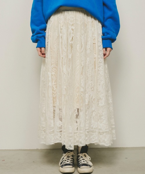 Unitage(ユニテージ)の「総レースロングスカート(スカート・レディース・ブラック/アイボリー・FREE)」の6枚目の写真