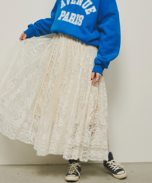 Unitage(ユニテージ)の「総レースロングスカート(スカート・レディース・ブラック/アイボリー・FREE)」の7枚目の写真