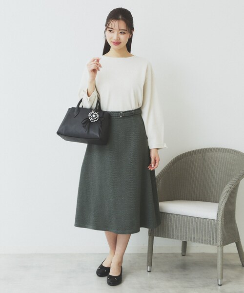 index（インデックス）の「ツイードヘリンボーンフレアスカート【洗濯機洗い可/イージーアイロン】（スカート・レディース・ライトベージュ/サックスブルー/チャコールグレー・38/40/36/42）」の5枚目の写真