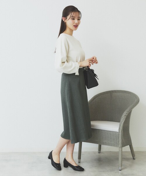 index（インデックス）の「ツイードヘリンボーンフレアスカート【洗濯機洗い可/イージーアイロン】（スカート・レディース・ライトベージュ/サックスブルー/チャコールグレー・38/40/36/42）」の6枚目の写真