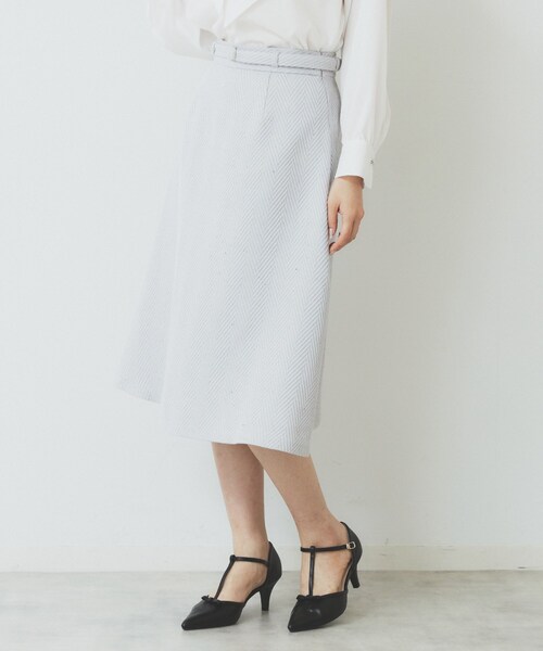 index（インデックス）の「ツイードヘリンボーンフレアスカート【洗濯機洗い可/イージーアイロン】（スカート・レディース・ライトベージュ/サックスブルー/チャコールグレー・38/40/36/42）」の8枚目の写真