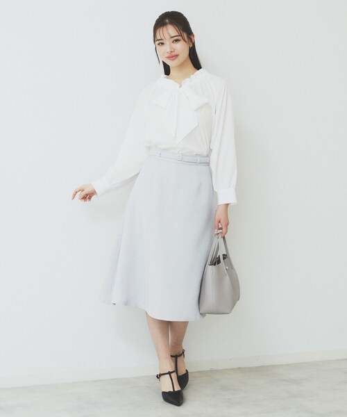 index（インデックス）の「ツイードヘリンボーンフレアスカート【洗濯機洗い可/イージーアイロン】（スカート・レディース・ライトベージュ/サックスブルー/チャコールグレー・38/40/36/42）」の9枚目の写真