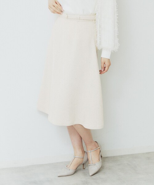 index（インデックス）の「ツイードヘリンボーンフレアスカート【洗濯機洗い可/イージーアイロン】（スカート・レディース・ライトベージュ/サックスブルー/チャコールグレー・38/40/36/42）」の12枚目の写真