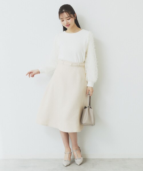 index（インデックス）の「ツイードヘリンボーンフレアスカート【洗濯機洗い可/イージーアイロン】（スカート・レディース・ライトベージュ/サックスブルー/チャコールグレー・38/40/36/42）」の13枚目の写真