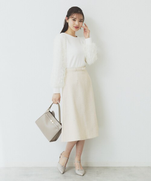 index（インデックス）の「ツイードヘリンボーンフレアスカート【洗濯機洗い可/イージーアイロン】（スカート・レディース・ライトベージュ/サックスブルー/チャコールグレー・38/40/36/42）」の14枚目の写真