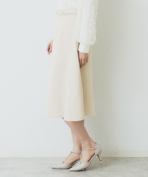 index（インデックス）の「ツイードヘリンボーンフレアスカート【洗濯機洗い可/イージーアイロン】（スカート・レディース・ライトベージュ/サックスブルー/チャコールグレー・38/40/36/42）」の17枚目の写真