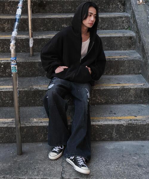 WEGO（ウィゴー）の「WEGO/ケミカルウォッシュバルーンZIPパーカー（パーカー・メンズ・ブラック・MEDIUM/LARGE）」の18枚目の写真