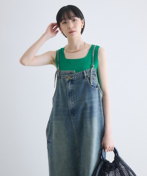 Paradise Picnic（パラダイスピクニック）の「裾フリンジデニムジャンスカワンピース（ジャンパースカート・レディース・ブルー/ホワイト・FREE/LARGE/SMALL）」の14枚目の写真