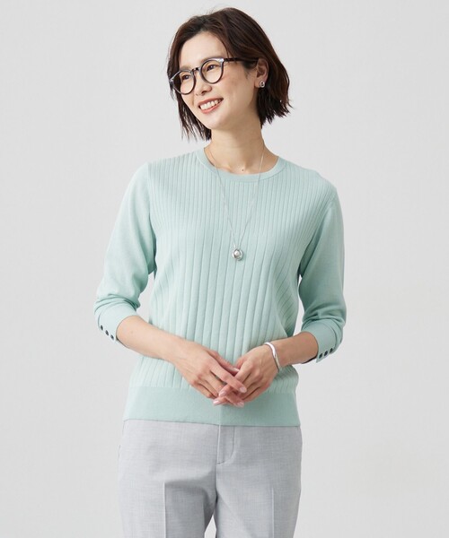 J.PRESS Ladies(J.プレス レディス)の「【洗える】Cotton Acetate ストライプ ニット プルオーバー(ニット/セーター・レディース・ネイビー系/ライトグリーン系/ホワイト系/ベージュ系・SMALL)」の3枚目の写真