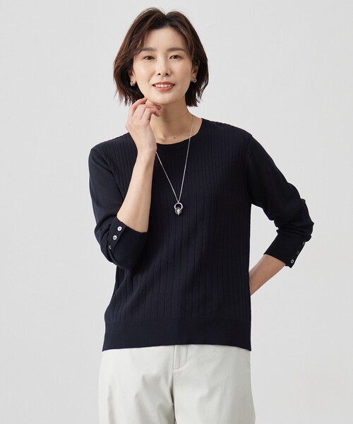 J.PRESS Ladies(J.プレス レディス)の「【洗える】Cotton Acetate ストライプ ニット プルオーバー(ニット/セーター・レディース・ネイビー系/ライトグリーン系/ホワイト系/ベージュ系・SMALL)」の4枚目の写真