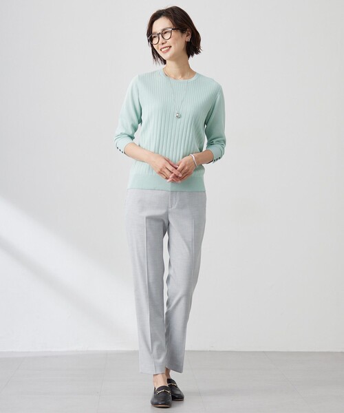 J.PRESS Ladies(J.プレス レディス)の「【洗える】Cotton Acetate ストライプ ニット プルオーバー(ニット/セーター・レディース・ネイビー系/ライトグリーン系/ホワイト系/ベージュ系・SMALL)」の13枚目の写真