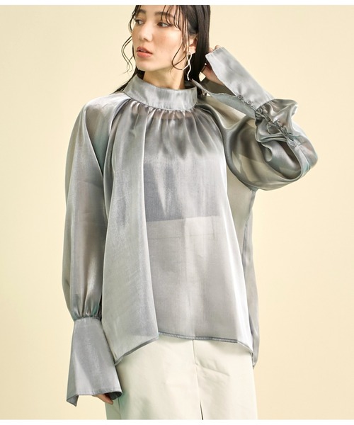 Settimissimo(セッティミッシモ)の「箔 オーガンジー ハイネック ブラウス(シャツ/ブラウス・レディース・シルバー/グリーン・FREE)」の1枚目の写真