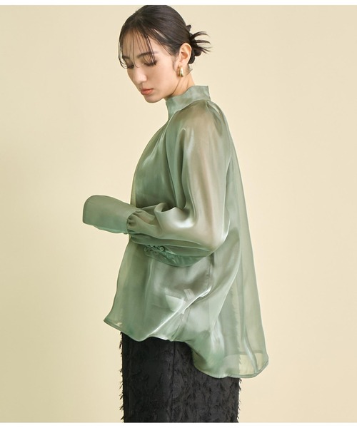 Settimissimo(セッティミッシモ)の「箔 オーガンジー ハイネック ブラウス(シャツ/ブラウス・レディース・シルバー/グリーン・FREE)」の3枚目の写真