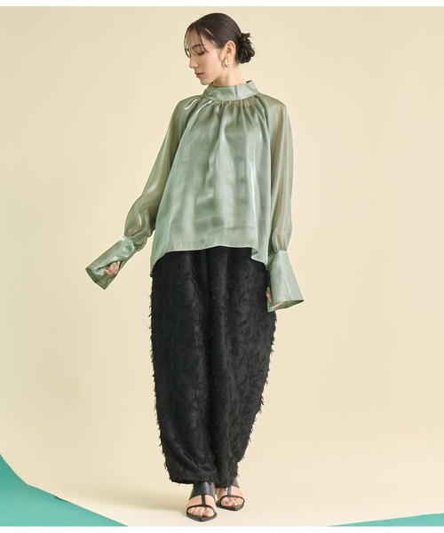 Settimissimo(セッティミッシモ)の「箔 オーガンジー ハイネック ブラウス(シャツ/ブラウス・レディース・シルバー/グリーン・FREE)」の5枚目の写真