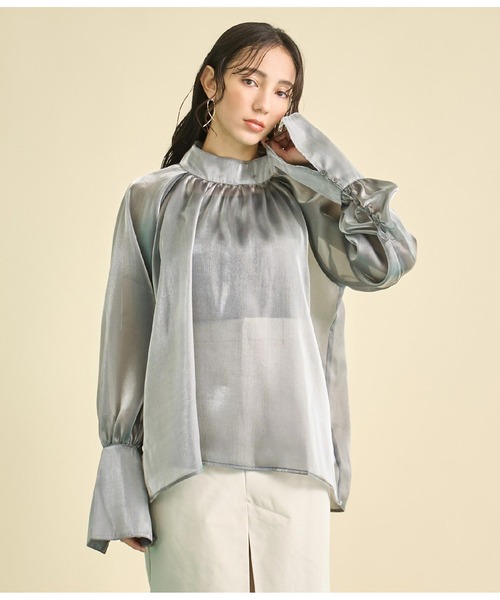 Settimissimo(セッティミッシモ)の「箔 オーガンジー ハイネック ブラウス(シャツ/ブラウス・レディース・シルバー/グリーン・FREE)」の9枚目の写真