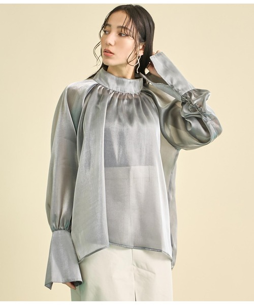 Settimissimo(セッティミッシモ)の「箔 オーガンジー ハイネック ブラウス(シャツ/ブラウス・レディース・シルバー/グリーン・FREE)」の10枚目の写真