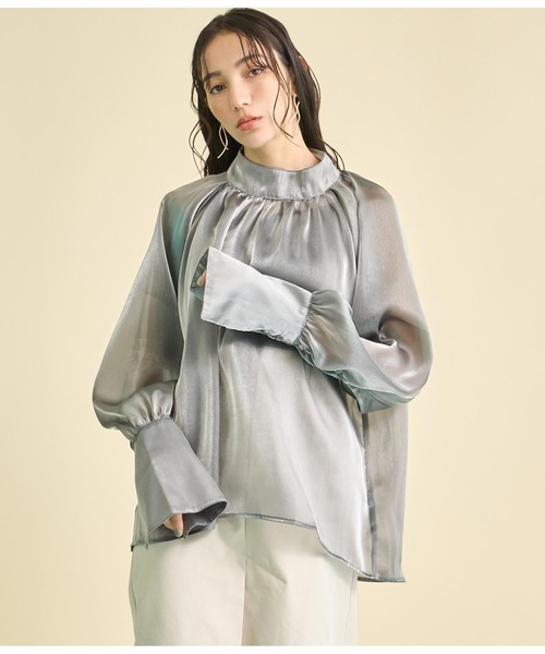 Settimissimo(セッティミッシモ)の「箔 オーガンジー ハイネック ブラウス(シャツ/ブラウス・レディース・シルバー/グリーン・FREE)」の11枚目の写真