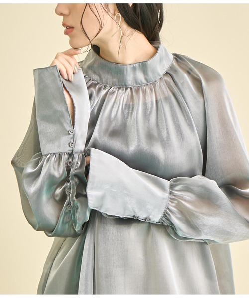 Settimissimo(セッティミッシモ)の「箔 オーガンジー ハイネック ブラウス(シャツ/ブラウス・レディース・シルバー/グリーン・FREE)」の14枚目の写真