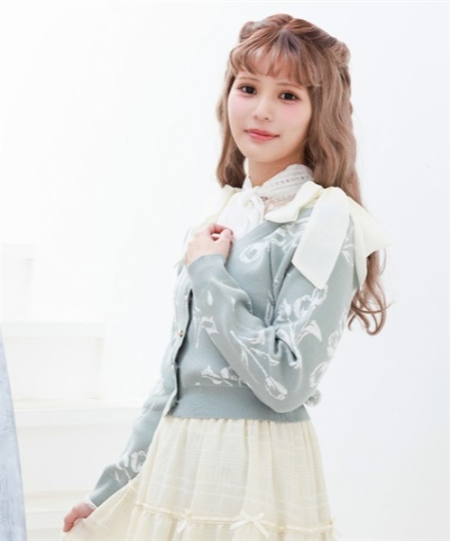 axes femme POETIQUE(アクシーズファムポエティック)の「フラワージャカードニットカーディガン(カーディガン/ボレロ・レディース・ピンク/キナリ/グリーン・MEDIUM)」の17枚目の写真