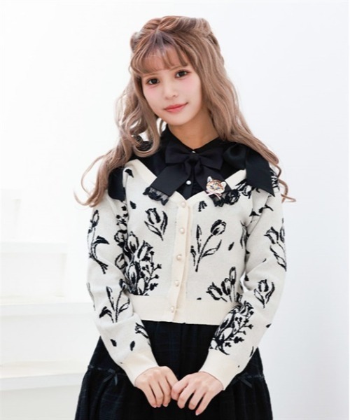 フラワージャカードニットカーディガン（カーディガン/ボレロ）｜axes