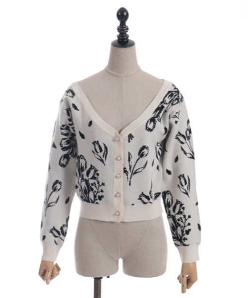 PAULE KA ポールカ●フラワージャカード柄カーディガン PAULE KA ポールカ○フラワージャカード柄カーディガン