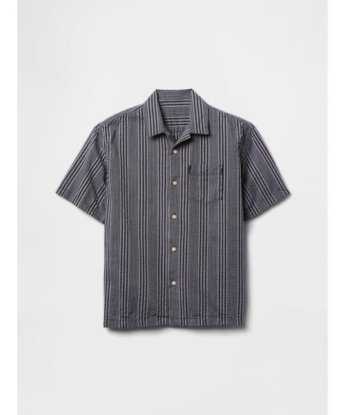 GAP(ギャップ)の「リラックス リネンブレンド ストライプバケーションシャツ (キッズ)(シャツ/ブラウス・キッズ・ネイビー・120cm/130cm/140cm/150cm/160cm/110cm)」の1枚目の写真