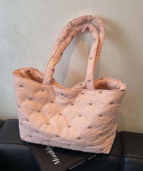 Mignonjour(ミニョンジュール)の「Mignonjour/リボンキルティングトートバッグ M2698(トートバッグ・レディース・ブラウン/ホワイト/ブラック/ピンク・FREE)」の4枚目の写真