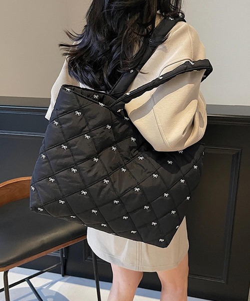 Mignonjour(ミニョンジュール)の「Mignonjour/リボンキルティングトートバッグ M2698(トートバッグ・レディース・ブラウン/ホワイト/ブラック/ピンク・FREE)」の2枚目の写真